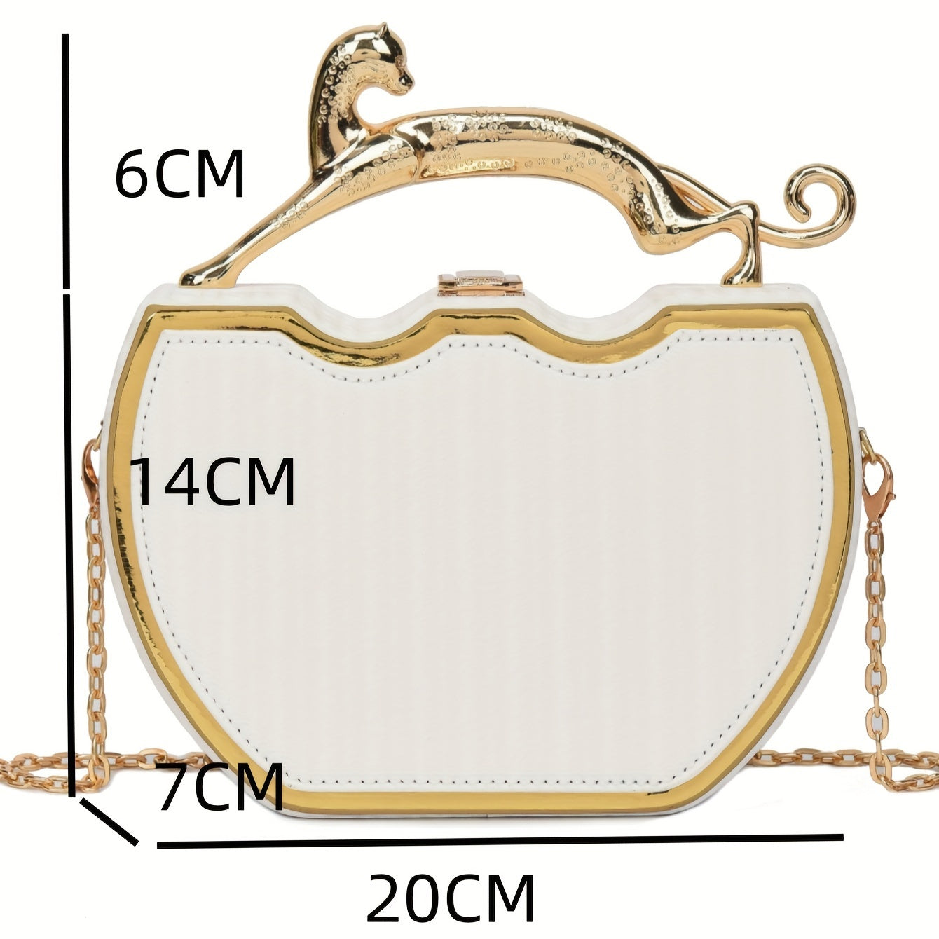 Stylish White Clip-On Bag with Golden Chain Strap - Elegant Kiss Lock Design, Detachable Shoulder Strap, Perfect for Everyday Use